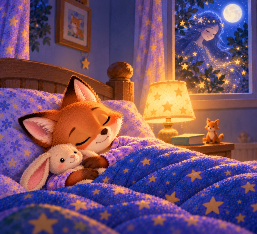 Lila dort paisiblement dans son lit avec son doudou