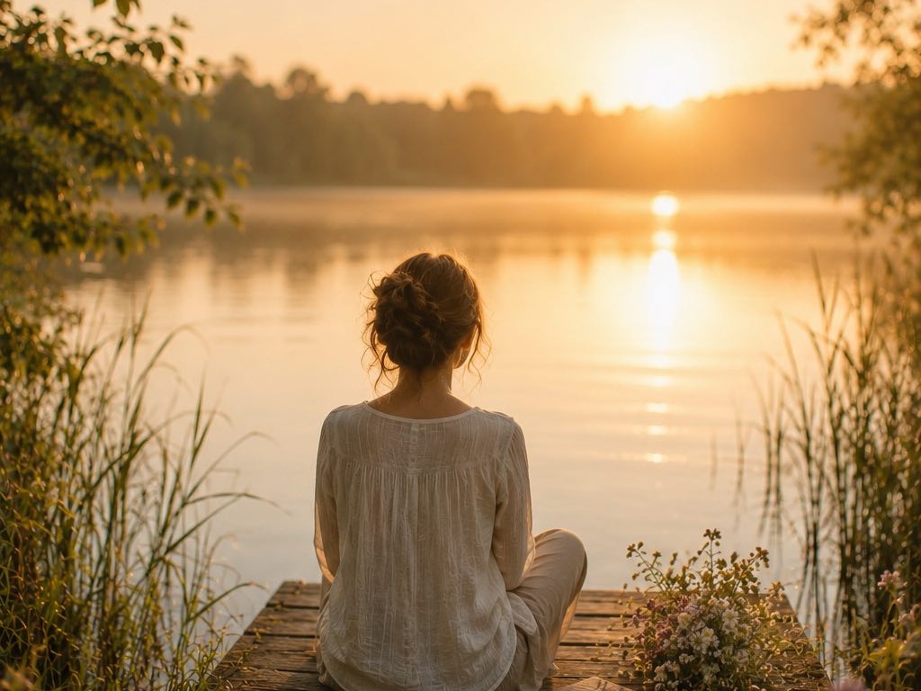 Personne assise face à un lac dans une lumière douce, symbole d’un retour à soi progressif